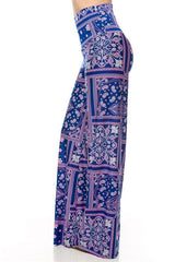 Niobe Clothing High Waist Fold Over Wide Leg Lounge Palazzo Pants (Purple Paisley) - pants