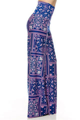 Niobe Clothing High Waist Fold Over Wide Leg Lounge Palazzo Pants (Purple Paisley) - pants