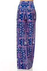 Niobe Clothing High Waist Fold Over Wide Leg Lounge Palazzo Pants (Purple Paisley) - pants