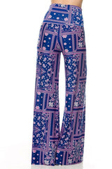 Niobe Clothing High Waist Fold Over Wide Leg Lounge Palazzo Pants (Purple Paisley) - pants