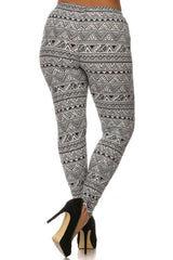 Niobe Clothing Black Cream Tribal Design Plus Size Leggings - leggings