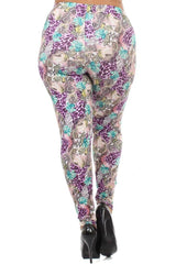 Niobe Clothing Purple Leopard Floral Design Plus Size Leggings - leggings