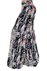 Niobe Clothing High Waist Fold Over Wide Leg Gaucho Palazzo Pants (Abstract Daisy) - pants