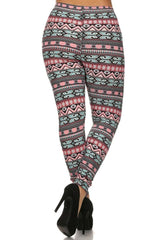 Niobe Clothing Pink Blue Aztec Design Plus Size Leggings - leggings