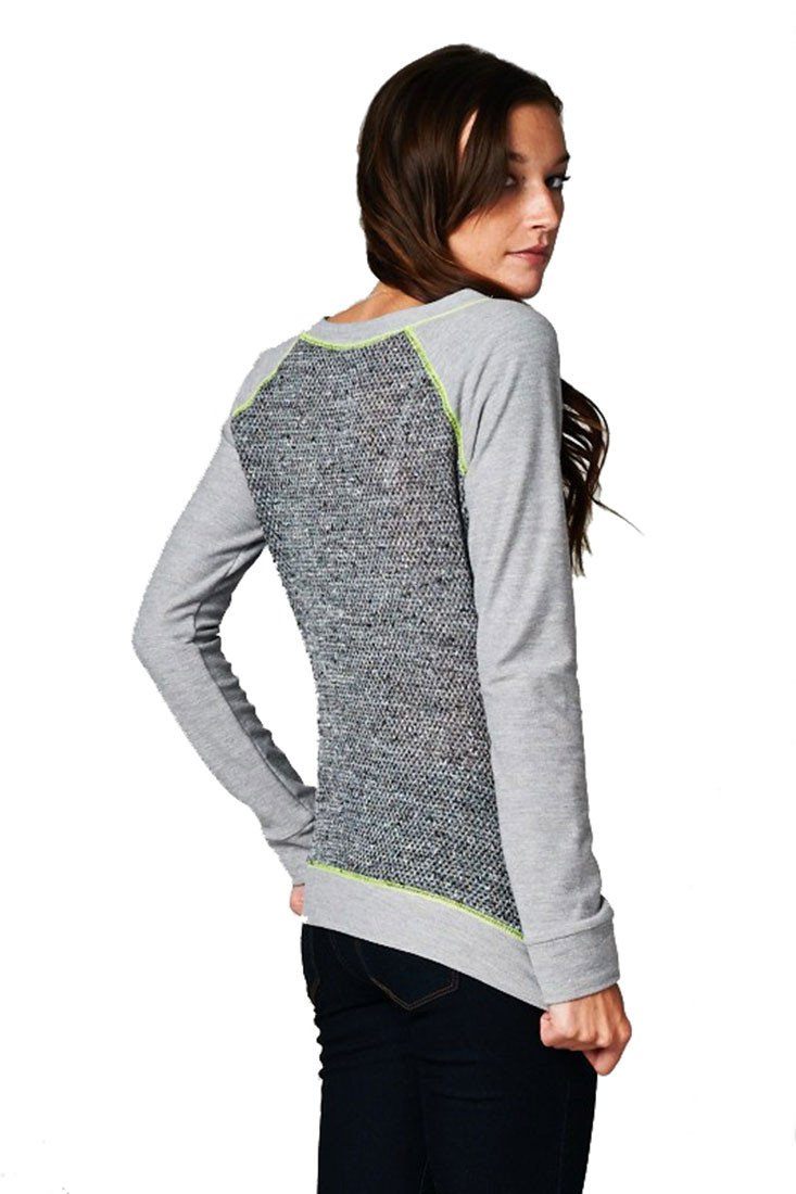 French Terry Long Sleeve Neon Accent Shirt Top (Grey)