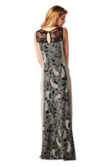 Niobe Clothing Sleeveless Black White Paisley Striped Mixed Media Lace Maxi Dress - f_dresses