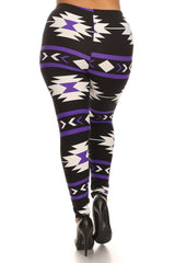 Niobe Clothing Purple Aztec Design Plus Size Leggings - leggings