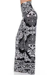 Niobe Clothing High Waist Foldover Boho Palazzo Pants (Black White) - pants