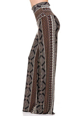 Niobe Clothing High Waist Foldover Boho Palazzo Pants (Black Mocha) - pants
