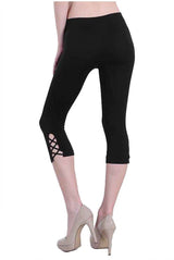 Nikibiki Black Cross Stitch Seamless Smooth Crop Leggings in Black - leggings