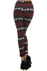 Niobe Clothing Black Red Reindeers Graphic Print Lined Leggings - leggings