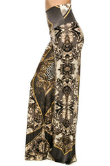 Niobe Clothing High Waist Fold Over Wide Leg Gaucho Palazzo Pants (Baroque Rose) - pants