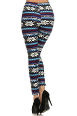 Niobe Clothing Blue Multicolor Snowflake Graphic Print Lined Leggings - leggings