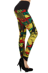 Niobe Clothing Reggae Jamaican Rasta Print High Waist Leggings (Black) - leggings