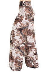 Niobe Clothing High Waist Fold Over Wide Leg Palazzo Pants (Brown Vintage) - pants