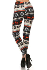 Niobe Clothing Red Reindeer Multicolor Graphic Print Lined Leggings - leggings