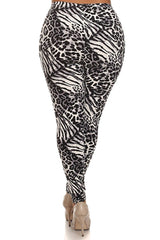Niobe Clothing Grey Leopard Tiger Design Plus Size Leggings - leggings