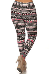 Niobe Clothing Pink Sand Aztec Design Plus Size Leggings - leggings