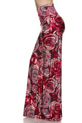 Niobe Clothing High Waist Fold Over Wide Leg Gaucho Palazzo Pants (Crimson Rose) - pants