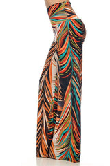 Niobe Clothing High Waist Fold Over Wide Leg Gaucho Palazzo Pants (Tropical Orange) - pants