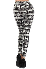Niobe Clothing Black White Reindeers Graphic Print Lined Leggings - leggings
