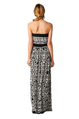 Niobe Clothing Strapless Baroque Damask Design Maxi Dress - dress