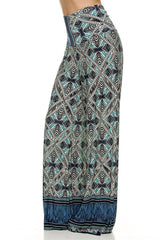 Niobe Clothing High Waist Foldover Boho Palazzo Pants (Blue Multicolor) - pants