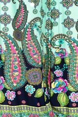 Niobe Clothing High Waist Fold Over Wide Leg Palazzo Pants (Mint Floral) - pants