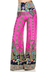 Niobe Clothing High Waist Fold Over Wide Leg Palazzo Pants (Pink Floral) - pants