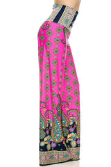 Niobe Clothing High Waist Fold Over Wide Leg Palazzo Pants (Pink Floral) - pants