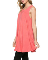 Azules Sleeveless A-line Tank Tunic (Coral) - Tunics