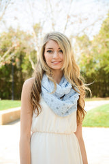 Whimsical Floral Daisy Design Infinity Loop Scarf in Light Blue Scarves- Niobe Clothing