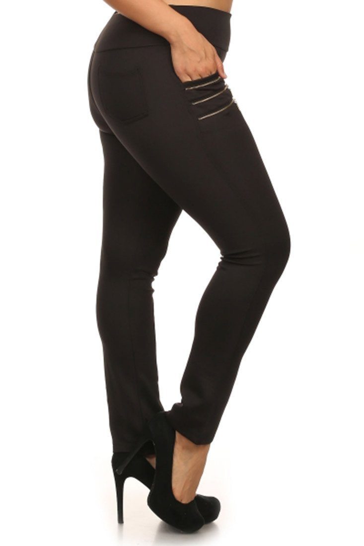 Zipper Embellished Plus Size Skinny Pants leggings- Niobe Clothing