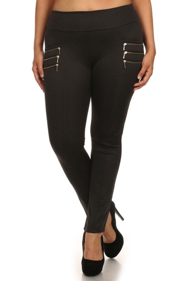 Zipper Embellished Plus Size Skinny Pants leggings- Niobe Clothing
