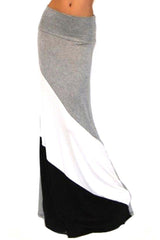 Niobe Clothing Form Fitting Waist Tri Colorblock Maxi Skirt - Skirts