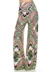 Niobe Clothing High Waist Fold Over Wide Leg Gaucho Palazzo Pants (Jungle Kaleidoscope) - pants