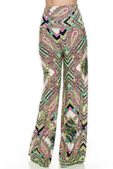 Niobe Clothing High Waist Fold Over Wide Leg Gaucho Palazzo Pants (Jungle Kaleidoscope) - pants
