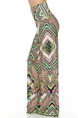 Niobe Clothing High Waist Fold Over Wide Leg Gaucho Palazzo Pants (Jungle Kaleidoscope) - pants