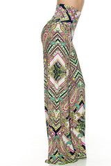 Niobe Clothing High Waist Fold Over Wide Leg Gaucho Palazzo Pants (Jungle Kaleidoscope) - pants