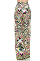 Niobe Clothing High Waist Fold Over Wide Leg Gaucho Palazzo Pants (Jungle Kaleidoscope) - pants