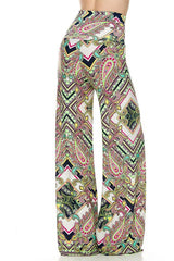 Niobe Clothing High Waist Fold Over Wide Leg Gaucho Palazzo Pants (Jungle Kaleidoscope) - pants