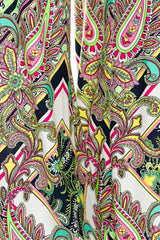 Niobe Clothing High Waist Fold Over Wide Leg Gaucho Palazzo Pants (Jungle Kaleidoscope) - pants