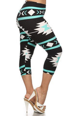 Niobe Clothing Mint Aztec Design Plus Size Capri Leggings - leggings