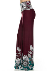 Niobe Clothing High Waisted Fold Over Wide Leg Gaucho Palazzo Pants (Burgundy) - pants