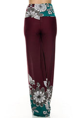 Niobe Clothing High Waisted Fold Over Wide Leg Gaucho Palazzo Pants (Burgundy) - pants