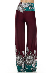 Niobe Clothing High Waisted Fold Over Wide Leg Gaucho Palazzo Pants (Burgundy) - pants