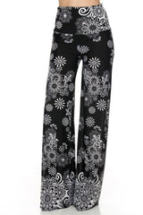 Niobe Clothing High Waisted Fold Over Wide Leg Gaucho Palazzo Pants (Black/White) - pants