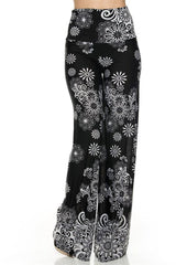 Niobe Clothing High Waisted Fold Over Wide Leg Gaucho Palazzo Pants (Black/White) - pants
