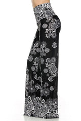 Niobe Clothing High Waisted Fold Over Wide Leg Gaucho Palazzo Pants (Black/White) - pants