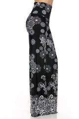 Niobe Clothing High Waisted Fold Over Wide Leg Gaucho Palazzo Pants (Black/White) - pants